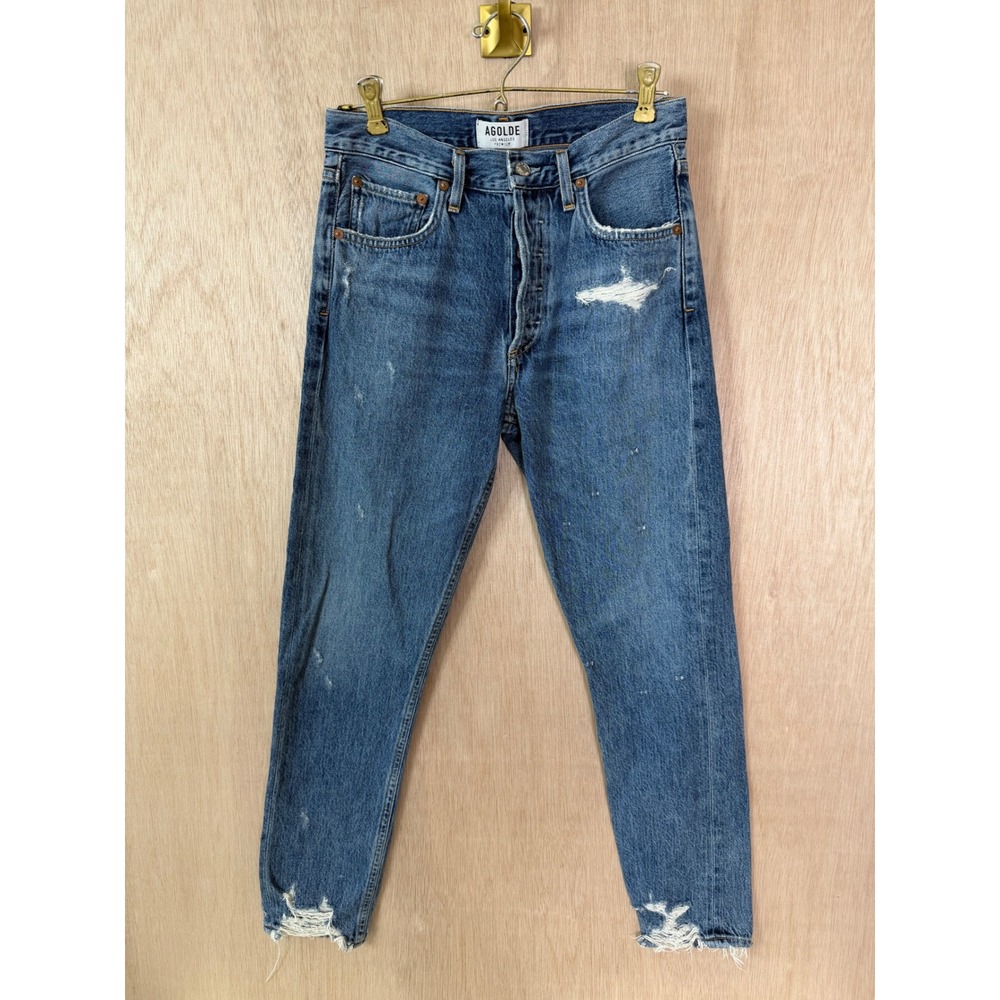 Agolde Jamie High Rise Straight Leg Distressed Jeans Blue 26 a045b-983 USA